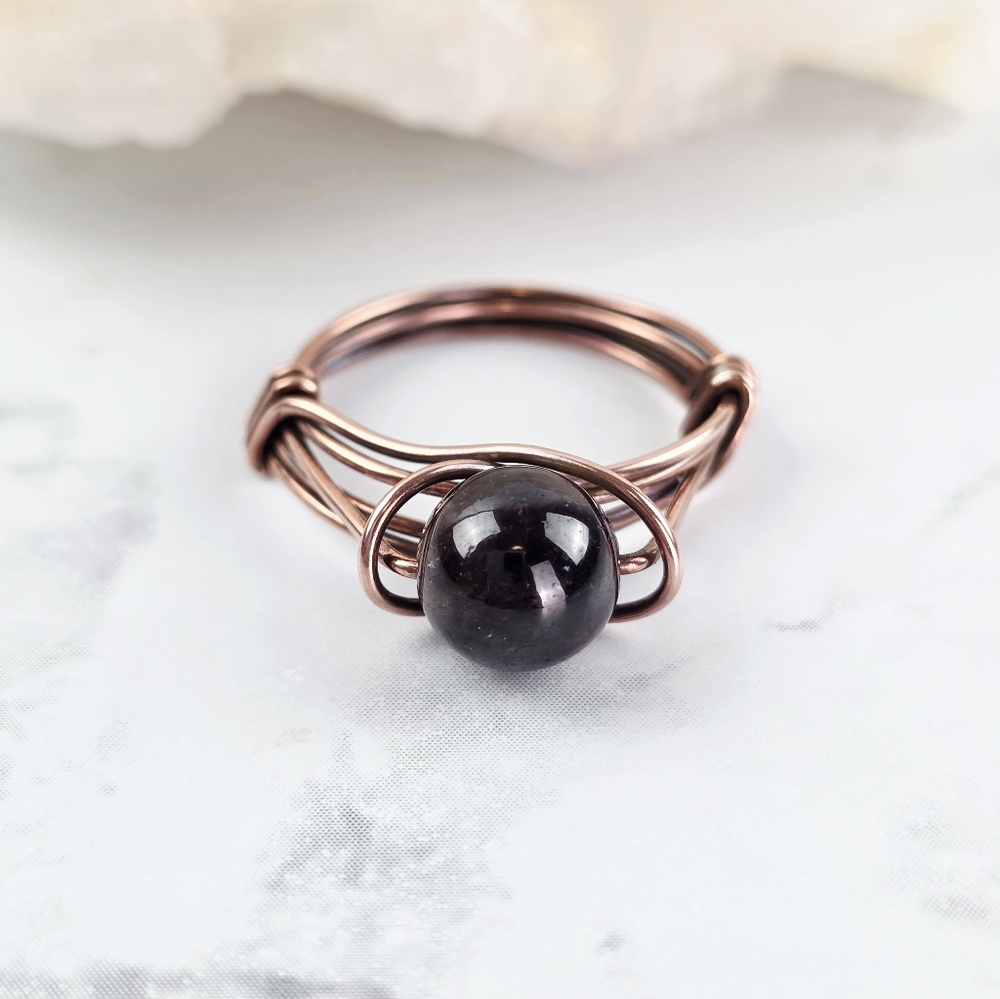 Garnet Ring Jewelry Women Crystal Stone Bead Wire Wrapped Burgandy Red Handmade